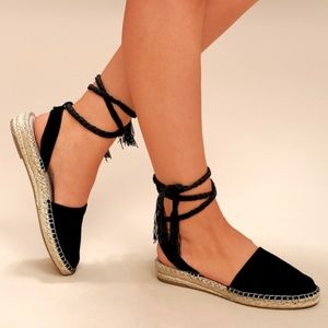 Mesa black suede Lace-up Espadrille Flats